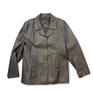 Dialogue Women’s Dark Brown Leather Blazer Jacket XL Button Front Lined